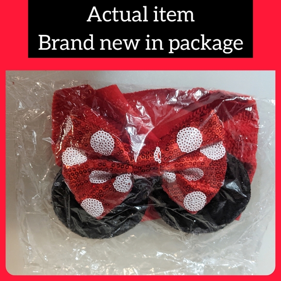 handmade baby head wrap headband sequin Minnie Mouse Disney themed ears w bow - Picture 8 of 8